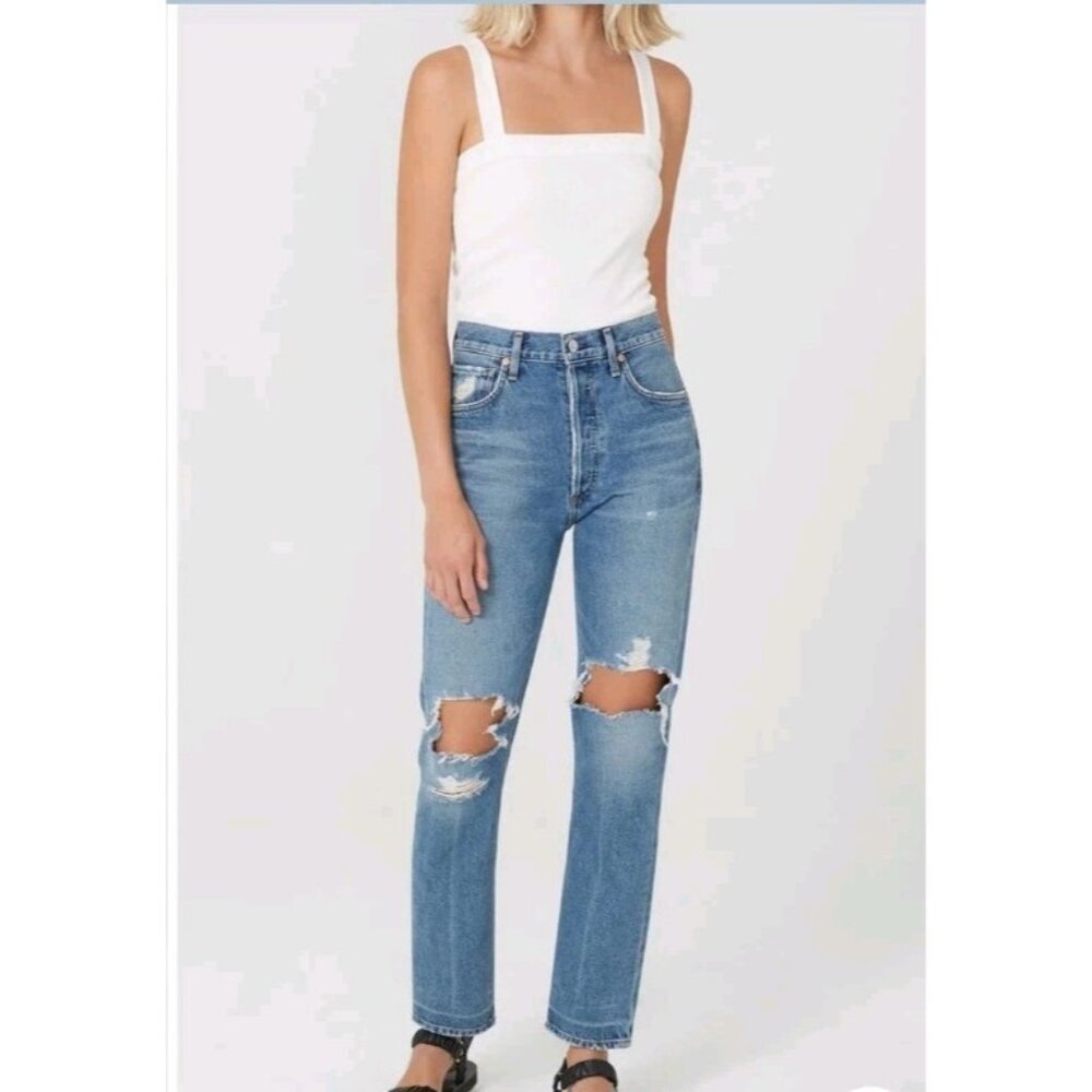 Citizens of Humanity Charlotte Straight Distressed High Rise Jeans Button Fly 24